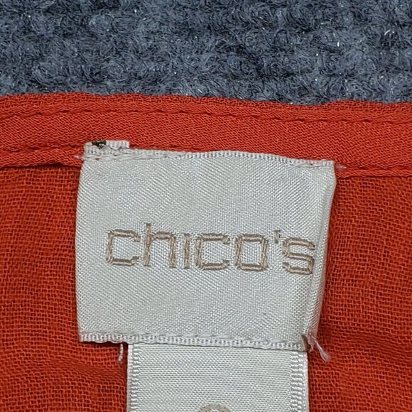 Chicos Blouse Womens 2 Orange Pure Rayon Floral 3/4 Sleeve Pullover Round Neck - Picture 5 of 11